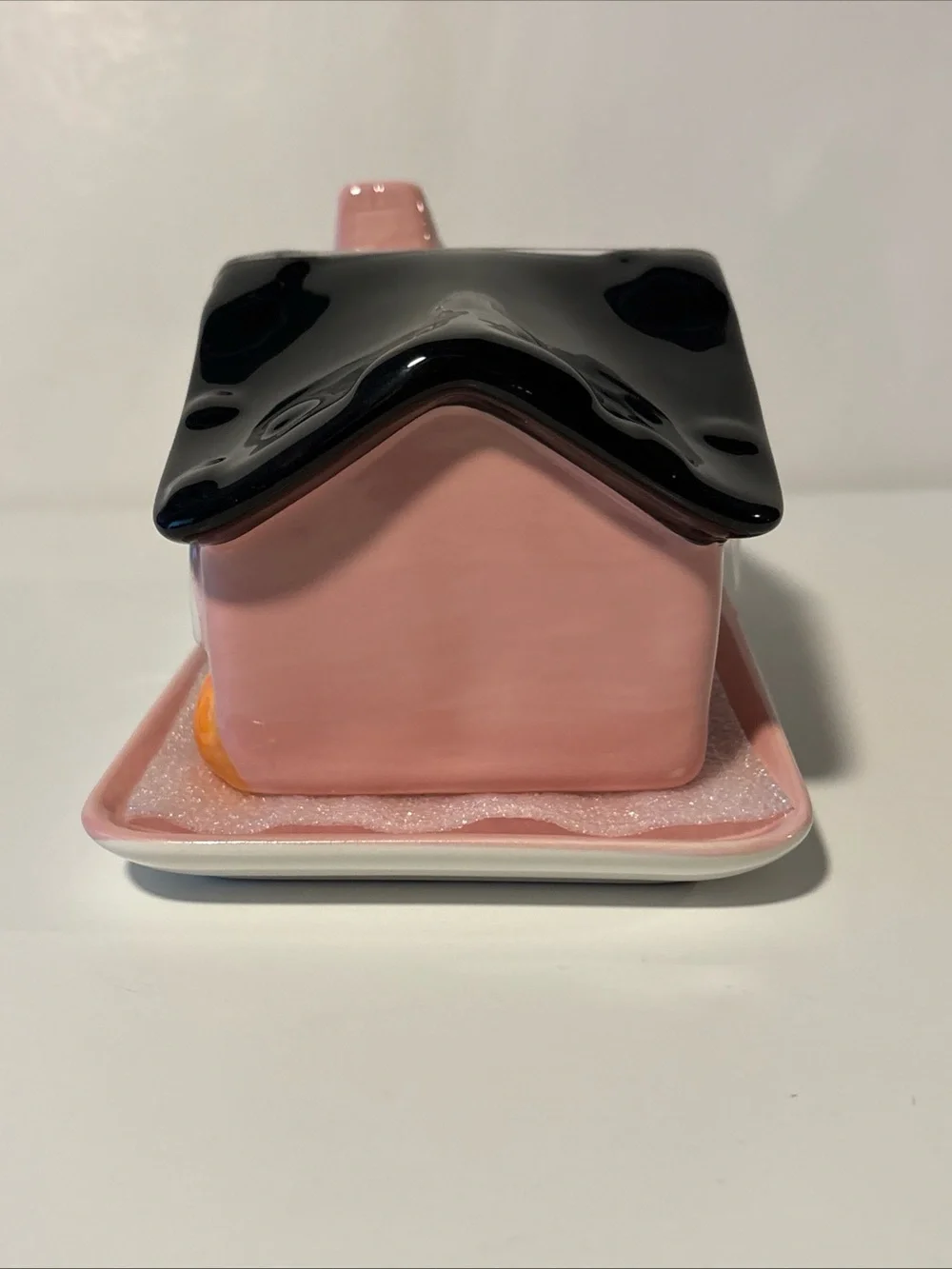 Pink Haunted House Wide Butter Dish. New